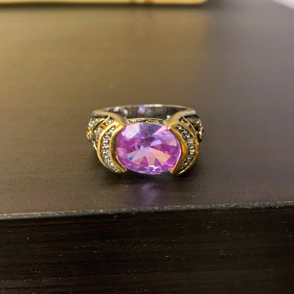 Vintage Silver and Gold Ring with Purple Stone
